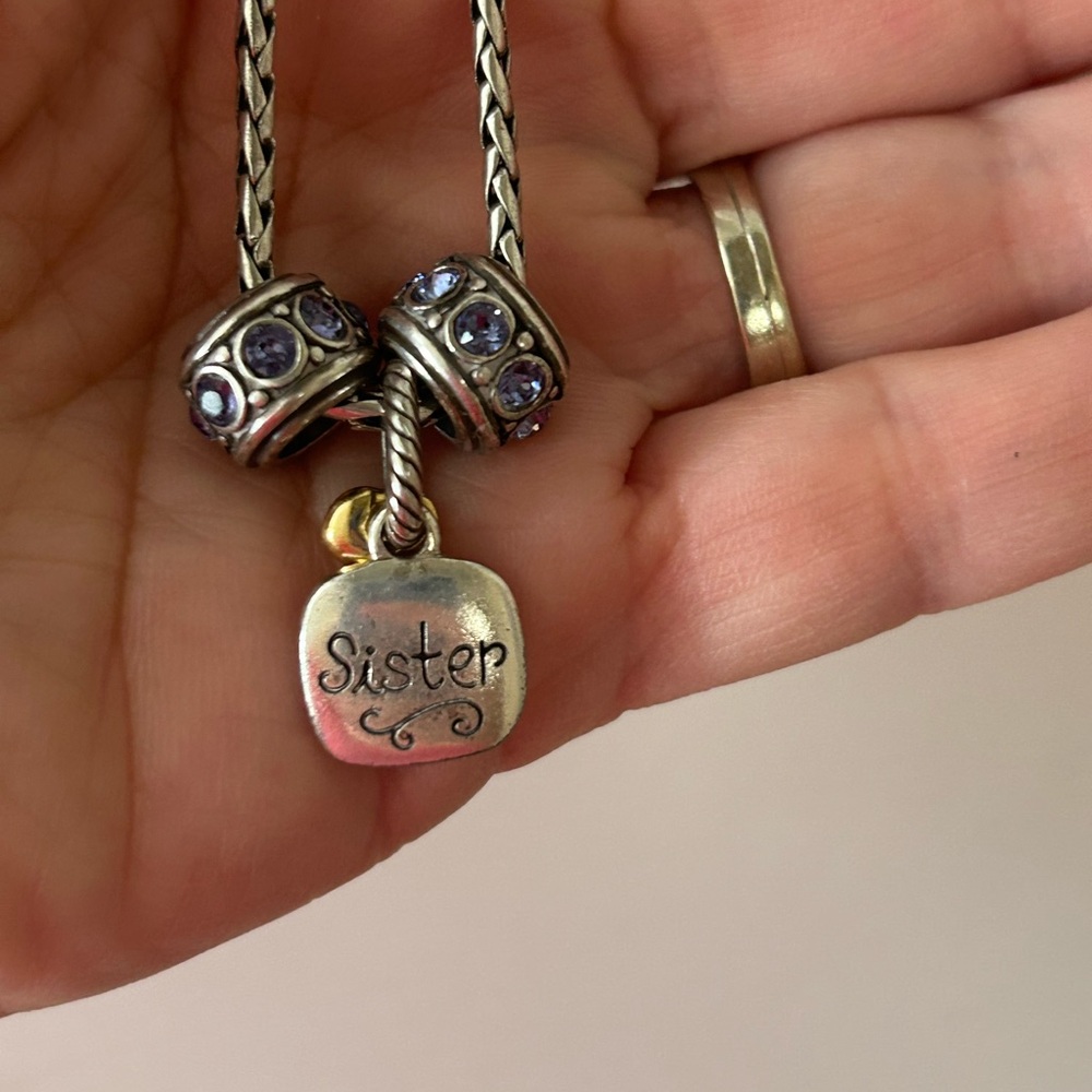 Brighton barrel slide bracelet with 3 charms. One Sister, and 2 amethyst slides. - Picture 8 of 8